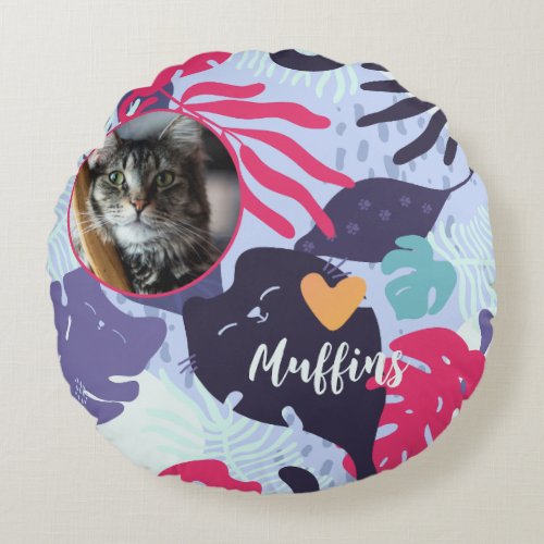 Tropical cat pattern custom pet photo gift throw  round pillow