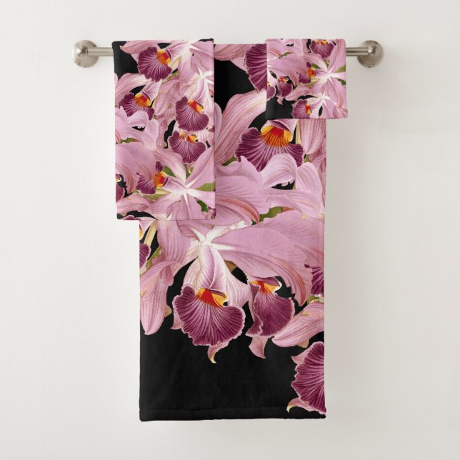 Tropical Cattleya Orchid Flowers Bath Towel Set (Insitu)