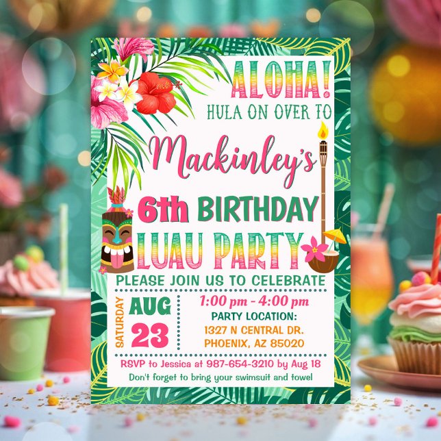 Tropical Celebration Luau Party Birthday  Invitation (Luau Party Birthday Invitation)