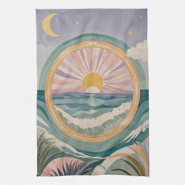 Tropical Celestial Shore Kitchen Towel (Vertical)