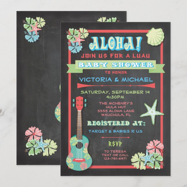 Tropical Chalkboard Luau Baby Shower invitations (Front/Back)