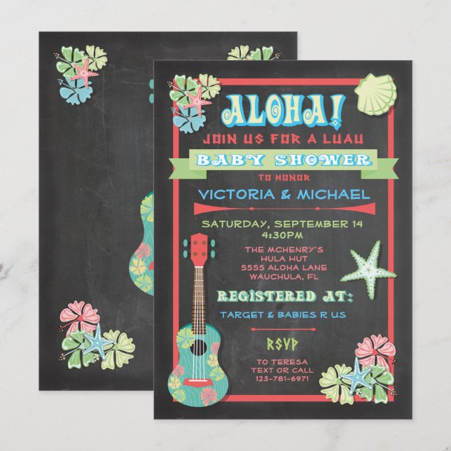 Tropical Chalkboard Luau Baby Shower invitations (Front/Back)