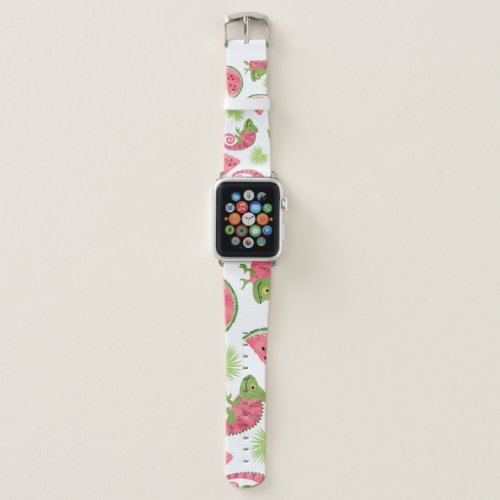 Tropical chameleons watermelons cute pattern apple watch band