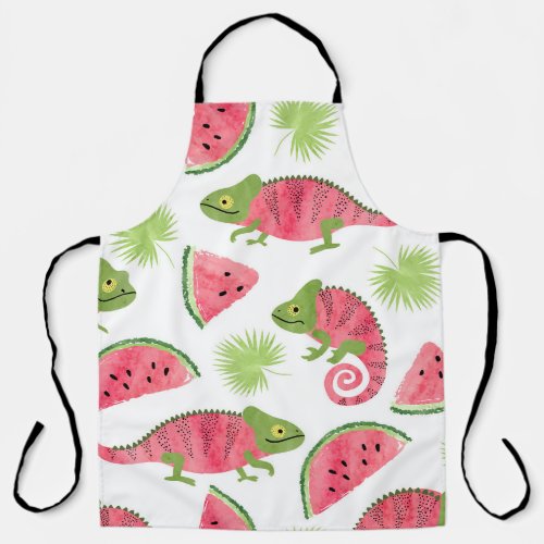 Tropical chameleons watermelons cute pattern apron