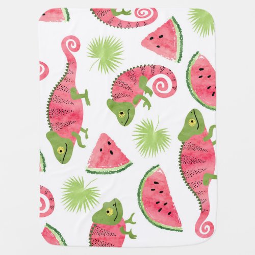 Tropical chameleons watermelons cute pattern baby blanket