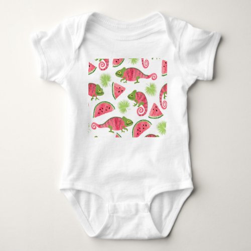 Tropical chameleons watermelons cute pattern baby bodysuit