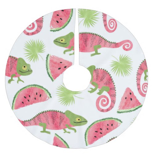 Tropical chameleons watermelons cute pattern brushed polyester tree skirt