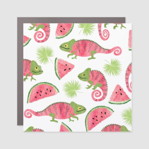 Tropical chameleons watermelons cute pattern car magnet