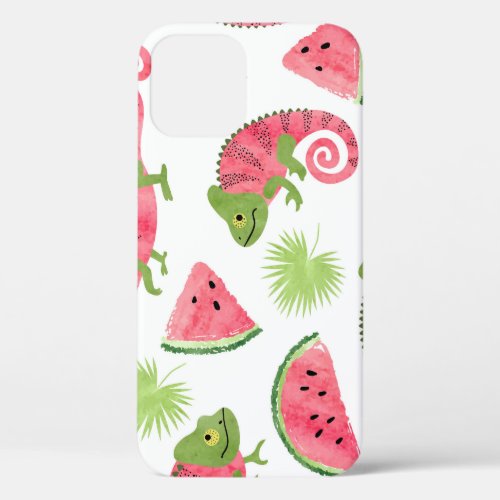 Tropical chameleons watermelons cute pattern iPhone 12 case