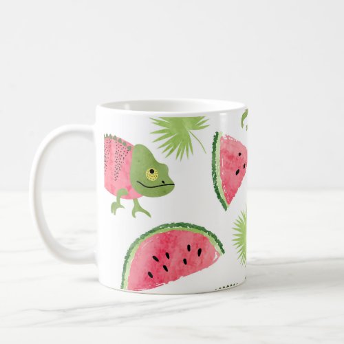Tropical chameleons watermelons cute pattern coffee mug