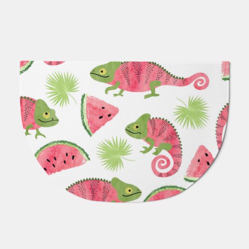 Tropical chameleons watermelons cute pattern doormat