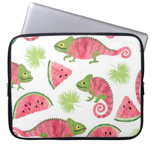 Tropical chameleons watermelons cute pattern laptop sleeve