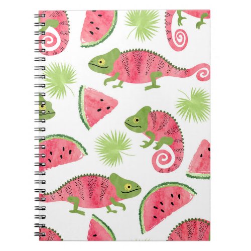 Tropical chameleons watermelons cute pattern notebook