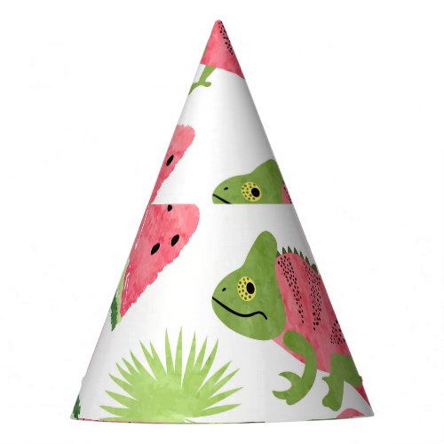 Tropical chameleons watermelons cute pattern party hat