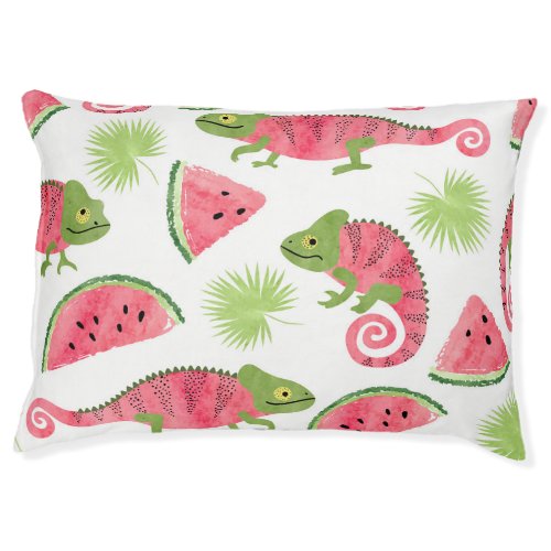 Tropical chameleons watermelons cute pattern pet bed