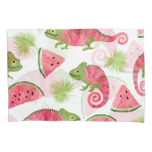 Tropical chameleons watermelons cute pattern pillow case