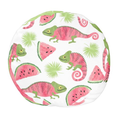 Tropical chameleons watermelons cute pattern pouf