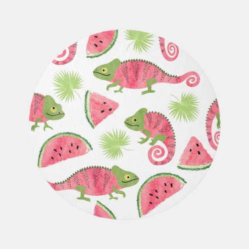 Tropical chameleons watermelons cute pattern rug