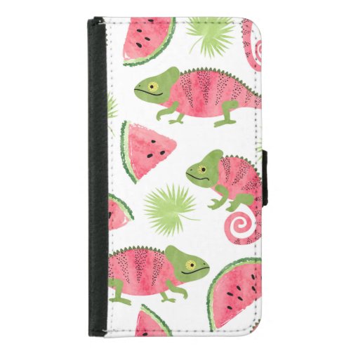 Tropical chameleons watermelons cute pattern samsung galaxy s5 wallet case