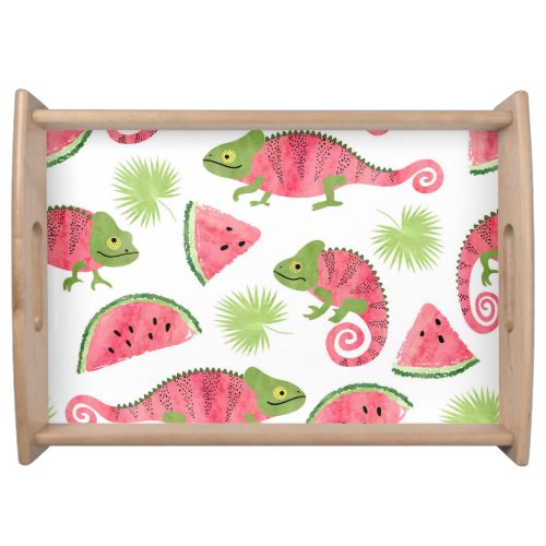 Tropical chameleons watermelons cute pattern serving tray