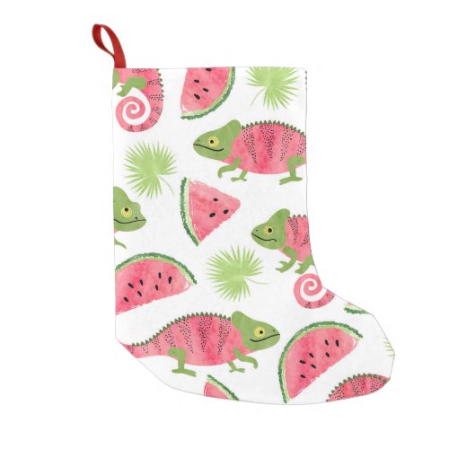 Tropical chameleons watermelons cute pattern small christmas stocking