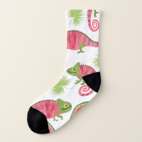 Tropical chameleons watermelons cute pattern socks