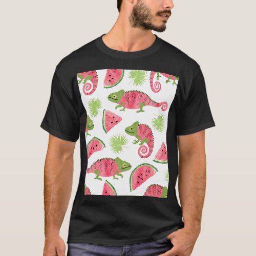 Tropical chameleons watermelons cute pattern T_Shirt