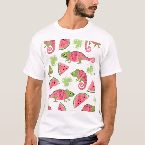 Tropical chameleons watermelons cute pattern T_Shirt