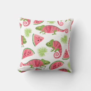 Tropical chameleons, watermelons: cute pattern throw pillow