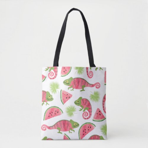 Tropical chameleons watermelons cute pattern tote bag