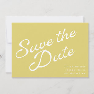 Tropical Chartreuse Yellow Retro Script Wedding Save The Date