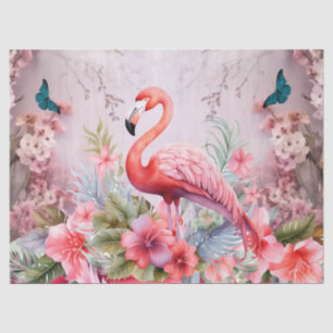 Tropical Cherry Blossom & Pink Flamingos Decoupage Tissue Paper