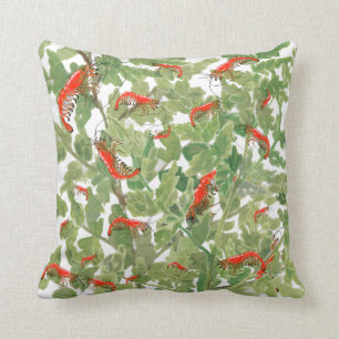 Tropical Cherry Shrimp Aquarium Pet Green Foliage Throw Pillow