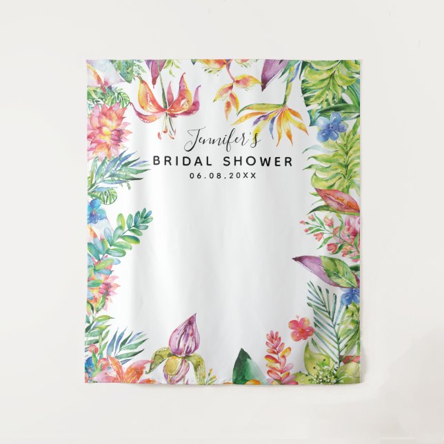Tropical Chic Bridal Shower Photo Booth Backdrop (Front)