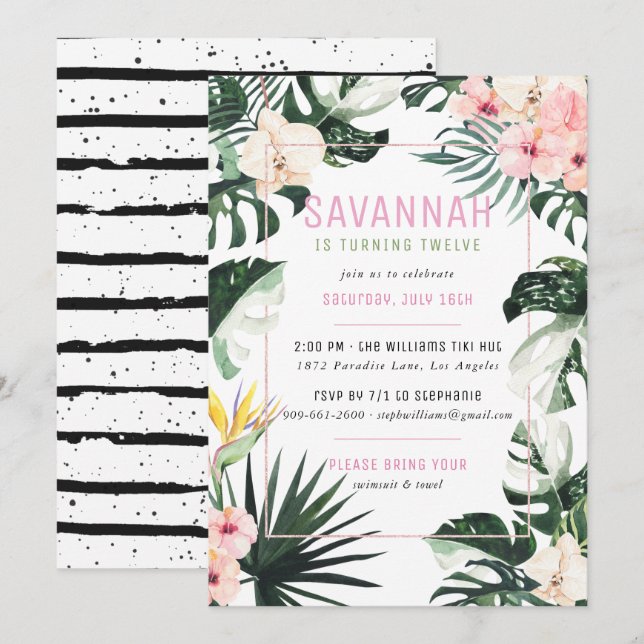 Tropical Chic | Exotic Monstera Birthday Party Invitation (Front/Back)