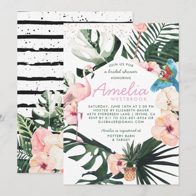 Tropical Chic | Floral Bridal Shower Invitation (Front/Back)