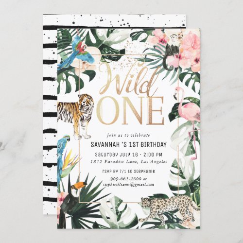Tropical Chic  Gold Wild One Birthday Party Invitation