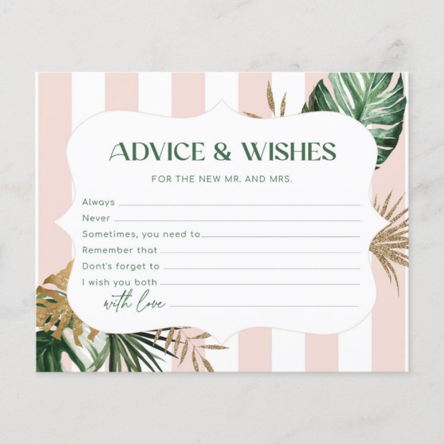 Tropical chic palm advice and wishes bridal shower (Front)