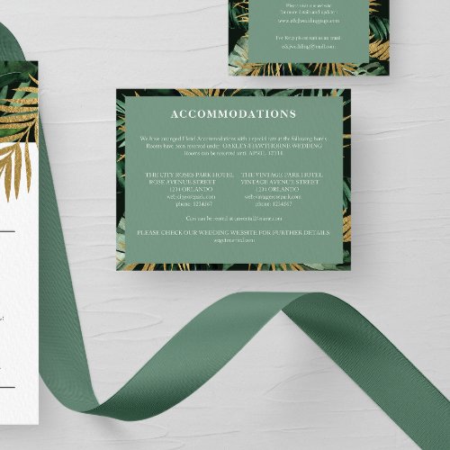 Tropical chic Palm leaves green Wedding Enclosure  Note Card