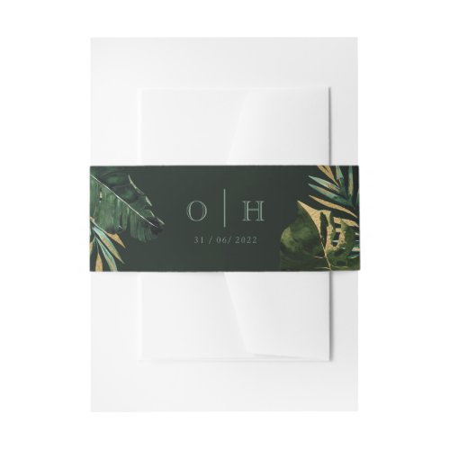 Tropical chic Palm leaves green Wedding Invitation Belly Band