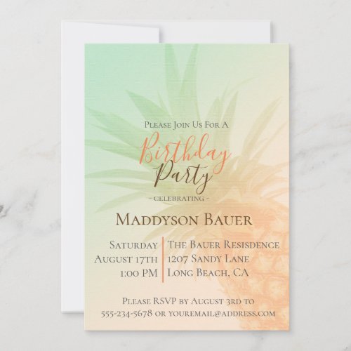 Tropical Chic Pineapple Birthday Party Invitation
