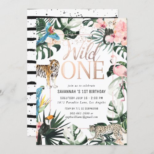 Tropical Chic  Pink Wild One Birthday Party Invitation