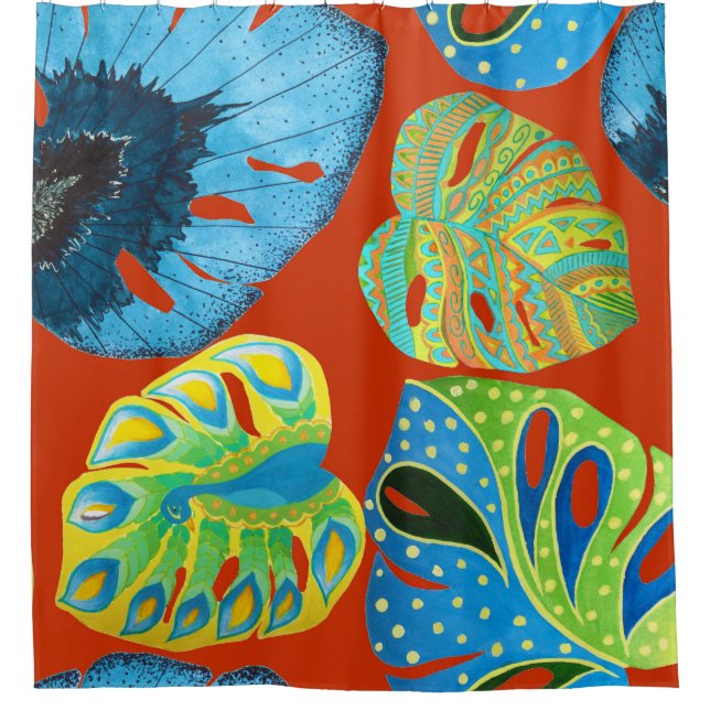 Tropical Chic: Seamless Leafy Pattern. Shower Curtain (Front)