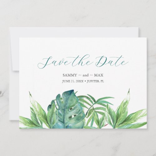 Tropical Chic Watercolor Greenery Save the Date