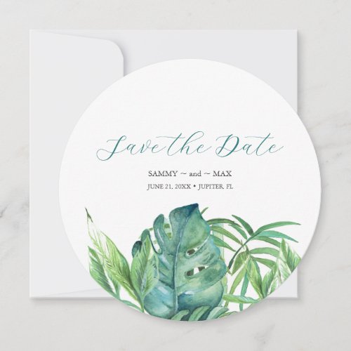 Tropical Chic Watercolor Greenery Save the Date