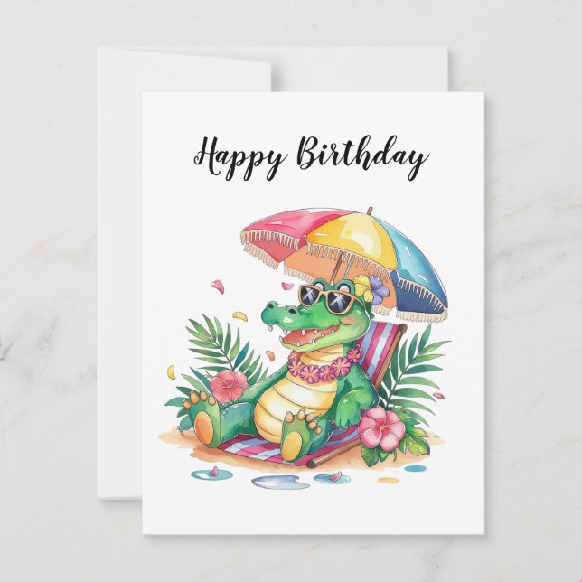 Tropical Chill Relaxing Gator Birthday Note Card (Front)
