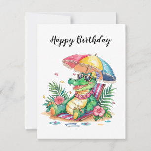 Tropical Chill Relaxing Gator Birthday Note Card