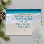 Tropical Christian Christmas Affordable Postcard<br><div class="desc">Tropical beach,  Christian Christmas postcard greeting.  Affordable to send,  this custom card has templates to add your own personal message and signature.  Scripture on front from Isaiah lists God's alternate titles of Wonderful Counselor,  Mighty God,  Prince of Peace,  Everlasting Father.</div>