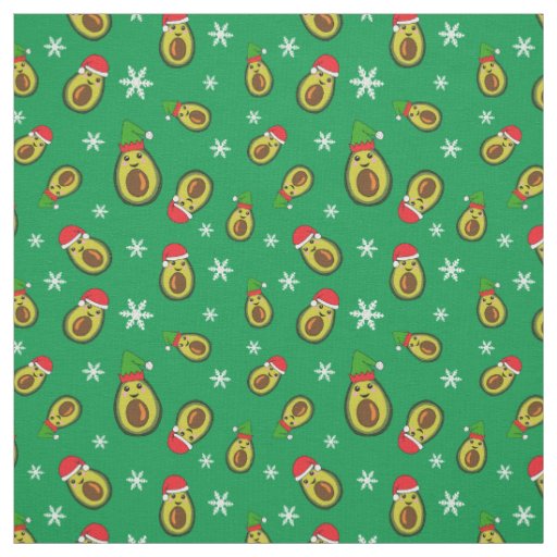 Tropical Christmas Avocados and Snowflakes Fabric