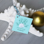 Tropical Christmas Beach Aqua Blue Gift Favor Tags<br><div class="desc">These personalized favor tags are great for your Christmas presents, and feature a white sand dollar and 2 white starfish on glitter coral, with an aqua blue background, and beachy holiday message “seas & greetings.” *If you would like this design on more products or need design help, please contact me...</div>